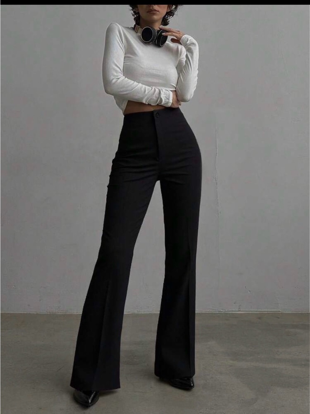 High-Waist Black Flared Trousers - Women